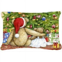 Christmas Teddy Bears with Tree Fabric Decorative Pillow