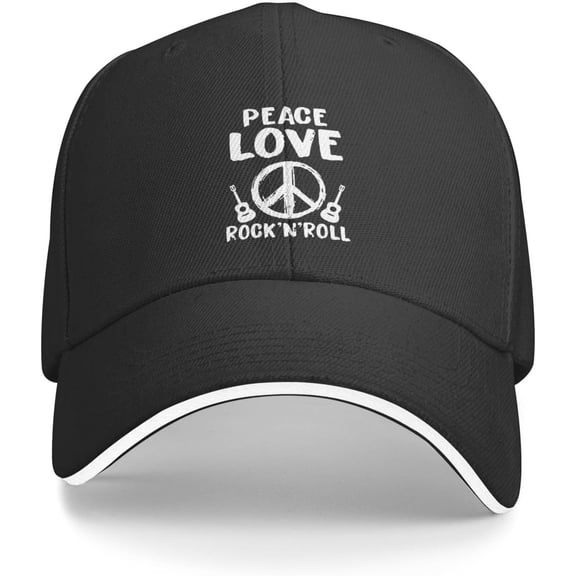 Peace Love Sign Rock Roll Guitar Black Dad Hat Classic Adjustable Baseball Cap Hip Hop Sun Hats for Men Women
