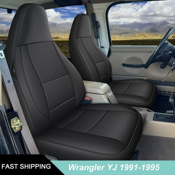 IKABEVEM Custom Fit Seat Covers for Jeep Wrangler YJ 1991-1995 Waterproof Leather Car Seats Cover Full Set(Black)