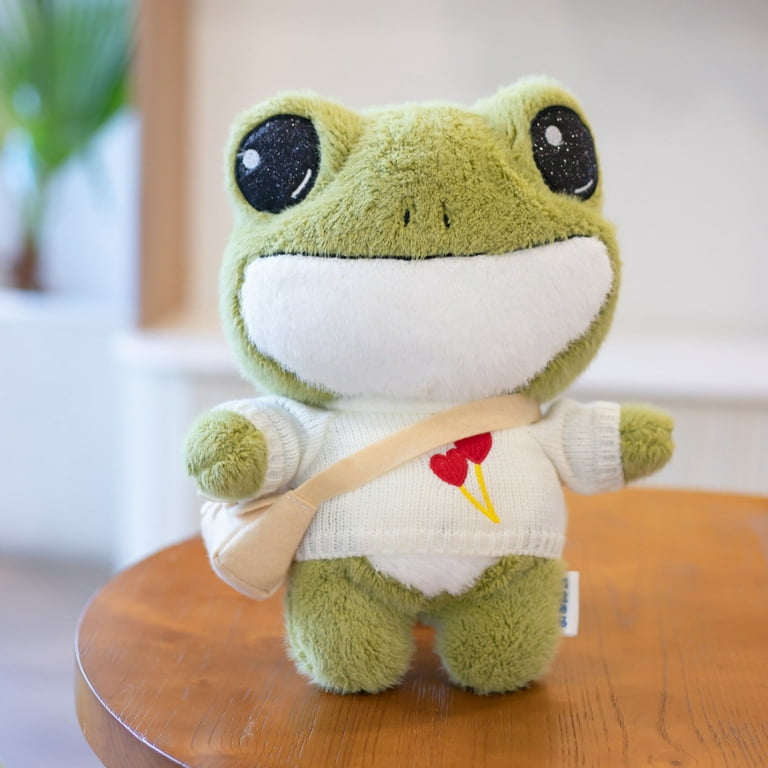 Frog Plush, 11.8 Inches, Green Frog Stuffed Toy, Soft and Cute, with Clothes and Bag, Standing Frog Gift for Boys and Girls, Size: 30, #03