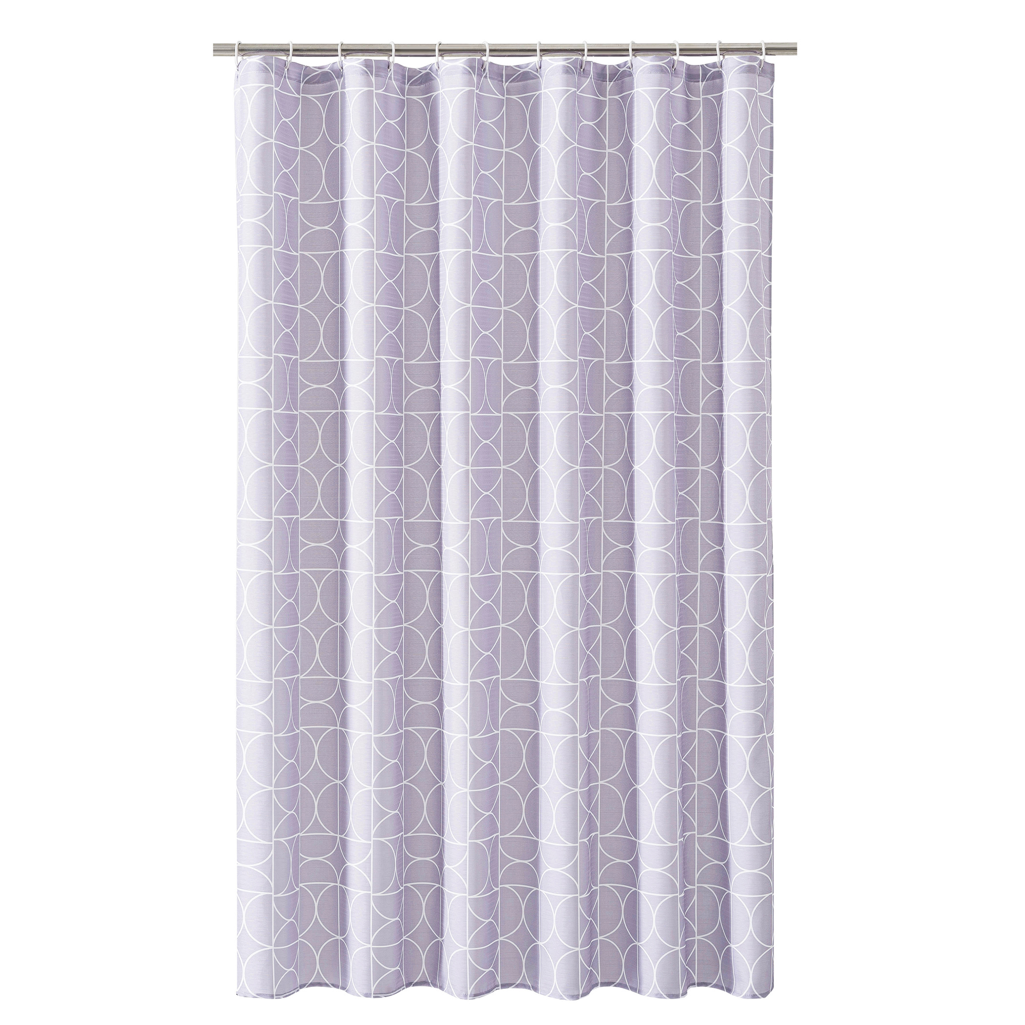 No. 918 Rodrick 13-Piece Geometric Print Shower Curtain and Rings Set, 70"x72", Lavender