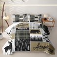 thumbnail image 2 of Erosebridal Bear Wildlife Bed Spread Queen for Boys Men, Olive Rustic Plaid Queen Coverlet Set, 3pcs, 2 of 7