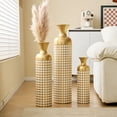 thumbnail image 4 of S-HOME Contemporary Decorative Metal Vases Set of 3 Matte Finish  with Textured Pattern for Home & Event Decor 19.69 to 32.68 Inch, Antique Brass+White, 4 of 13