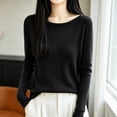 thumbnail image 5 of Xinoom Women Scoop Neck Ribbed Knit Top, Long Sleeve Slim Fit Sweater, Stretchy Form Fitting Knit Shirt for Casual Dating Black,L, 5 of 6