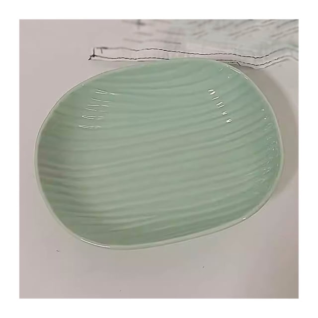 Mint Green Dinner Plate Striped Ceramic Plate Oval Dinner Plate Long Plate Fruit Dim Sum Salad Deep Plate Small Soup Plate