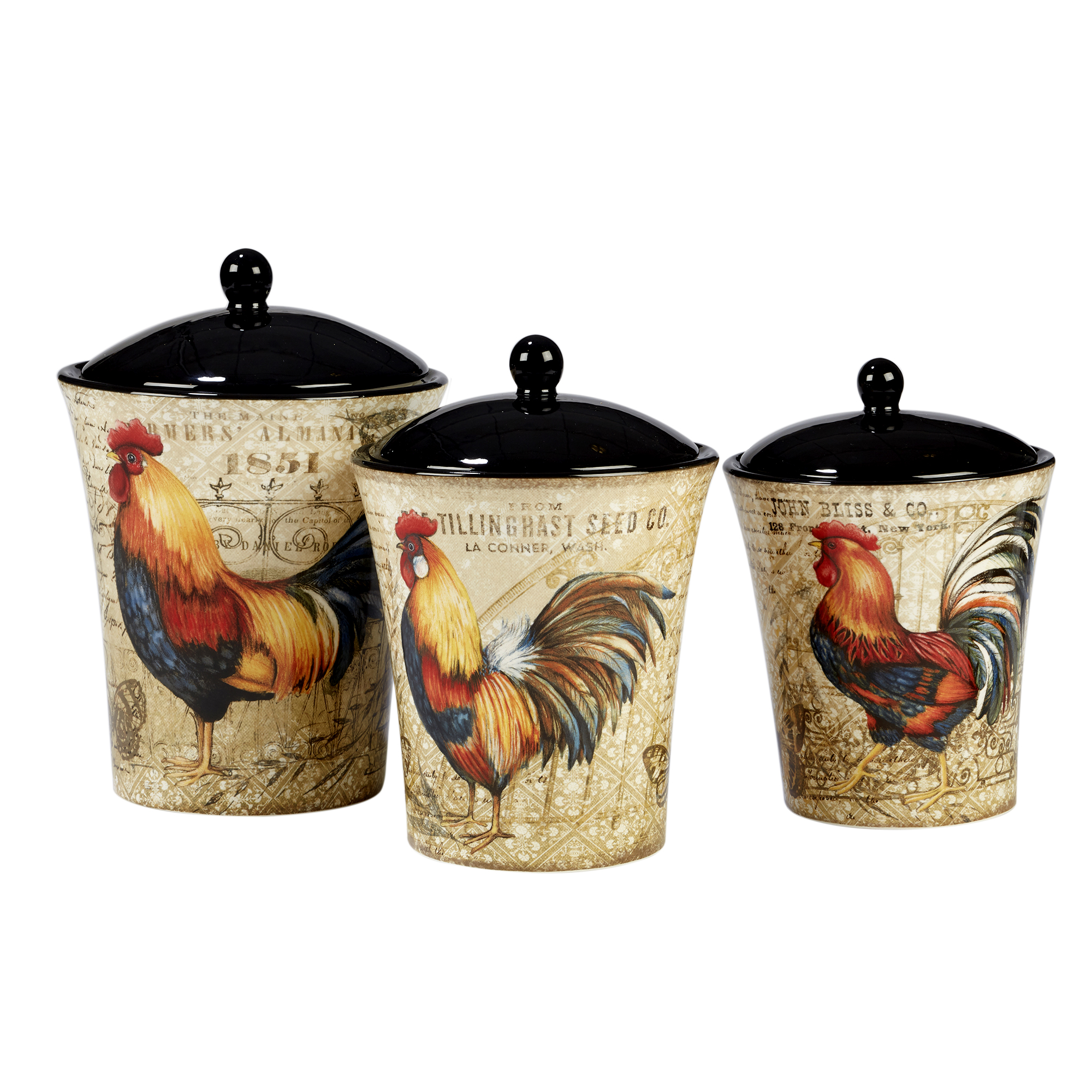 Gilded Rooster Canister Set 3 pc.