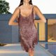 thumbnail image 3 of Vestido De Tirantes Finos Mini vestido con flecos y flecos para fiesta con borlas brillantes para mujer (marrón XL) Ygjytge para Mujer Marrón T S, 3 of 6