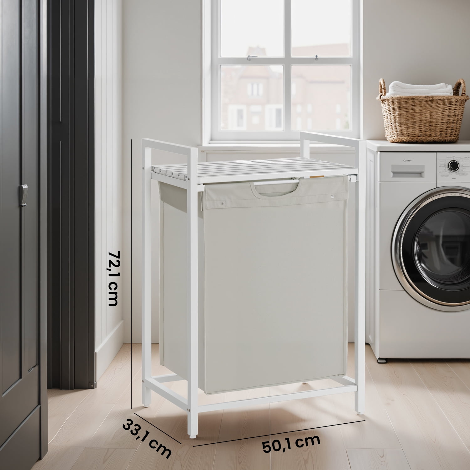 LEDREM 3-in-1 Space Saving Laundry Hamper with Shelf & Removable Bags, 17.2 Gal Capacity, Steel Frame, Ventilated Design, White