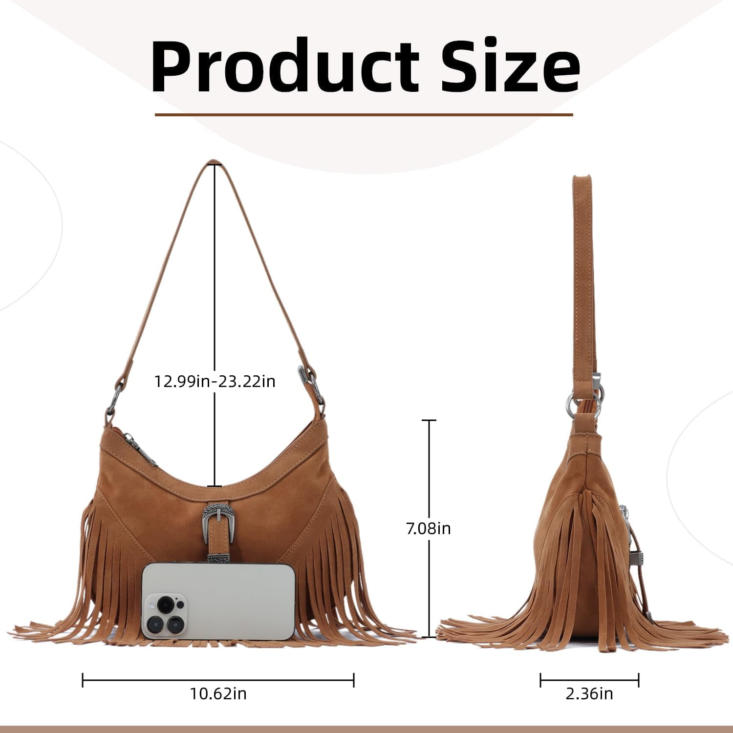 Fringe Hobo Purse for Women Tassel Shoulder Bag Vintage Suede Handbag Hippie Western Tassel Bag