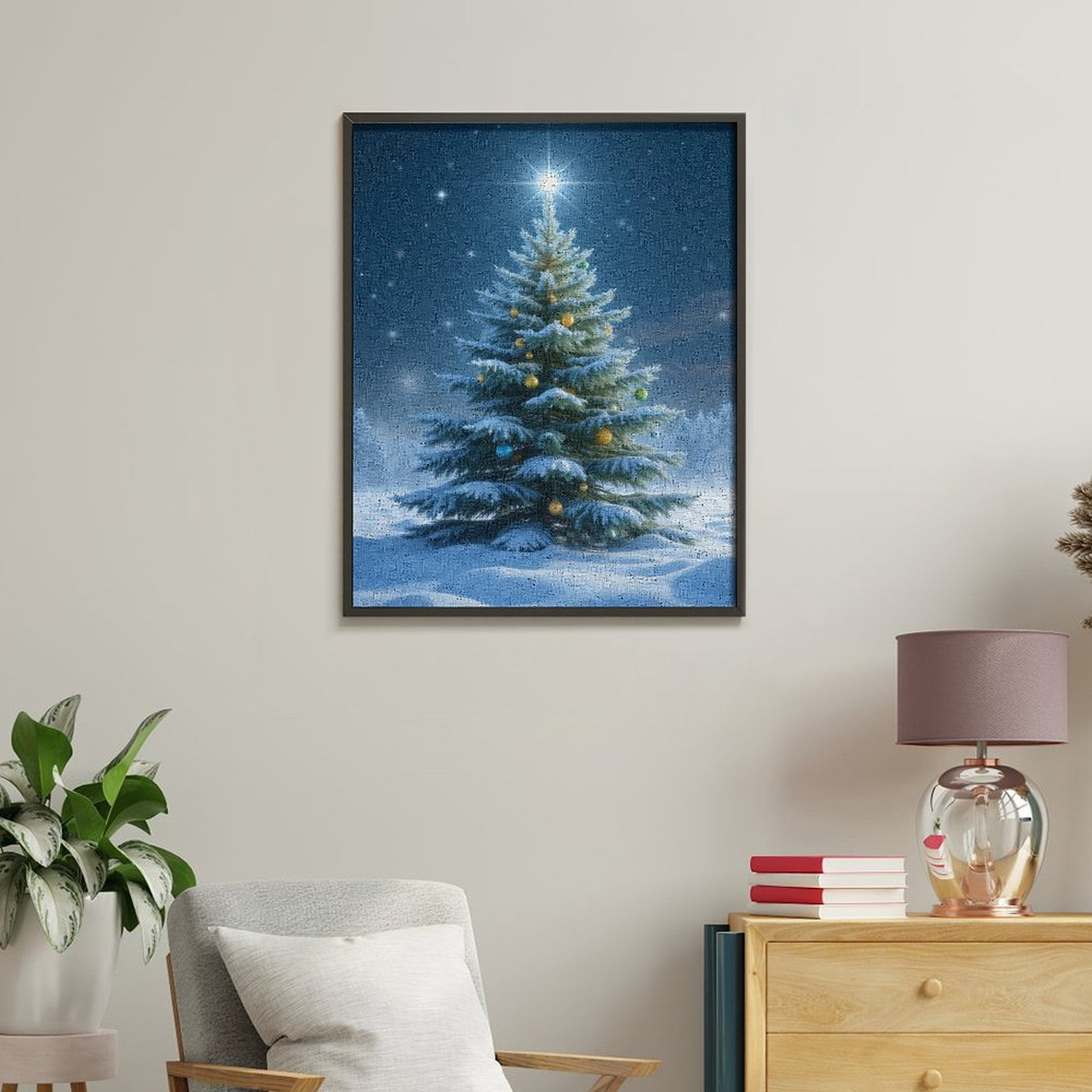 Paint by Numbers Kit for Adults, Snowy Christmas Tree Night Sky Paint by Numbers, Easy Paint by Numbers Kit for Adults Beginner, DIY Adult Paint by Number Kits on Canvas, Home Decor