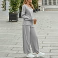 thumbnail image 3 of Besolor Womens Fall 2 Piece Fall Outfits Casual V Neck Long Sleeve Tops and Wide Leg Pants Matching Sets Tracksuits, 3 of 9