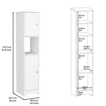 White Linen Cabinet For Organized Storage With Four Shelves And Elegant Style