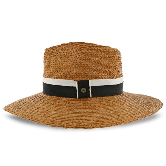Walrus Hats South Beach Natural with Black Band Raffia Straw Fedora Hat – Wide Brim Summer Hat for Women with with 3.75" Brim, 4.5" Crown,