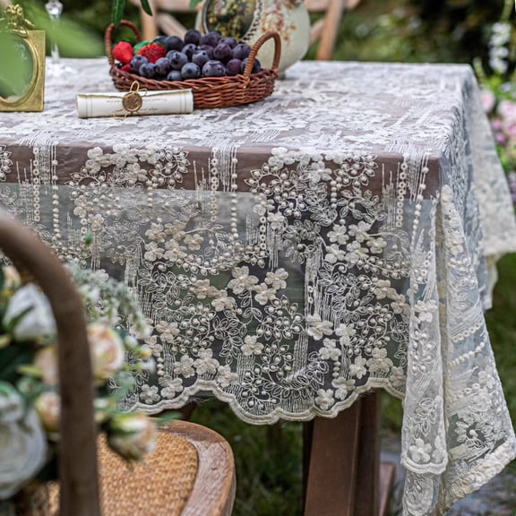 XmhyTop-A Tablecloths 1 Pc 135*180cm Vintage Lace Tablecloth, Embroidery Tablecloth, Durable Polyester Dining Table Cover for Home, Party & Wedding