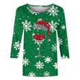 thumbnail image 4 of Puntoco Camiseta con cuello redondo y manga 3/4 con estampado navideño para mujer, camiseta de cuello redondo, camiseta de manga larga con cuello redondo, 4 of 4