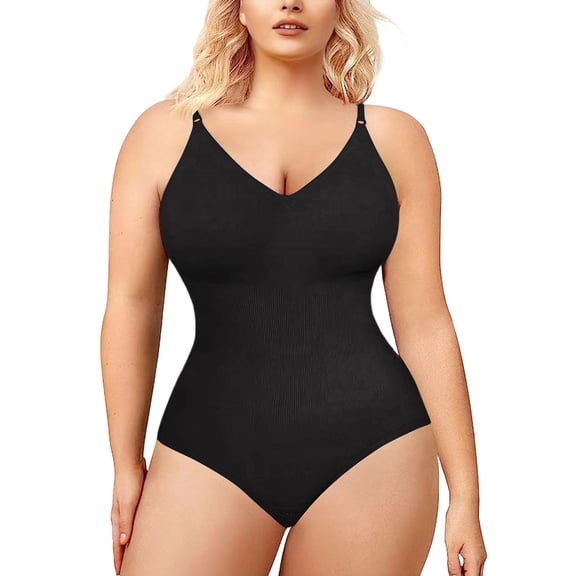 JGGSPWM Shapewear, Bodysuit for Women, Tummy Control Bodysuit with Adjustable Straps, Solid Color Seamless Body-Shaper Black M
