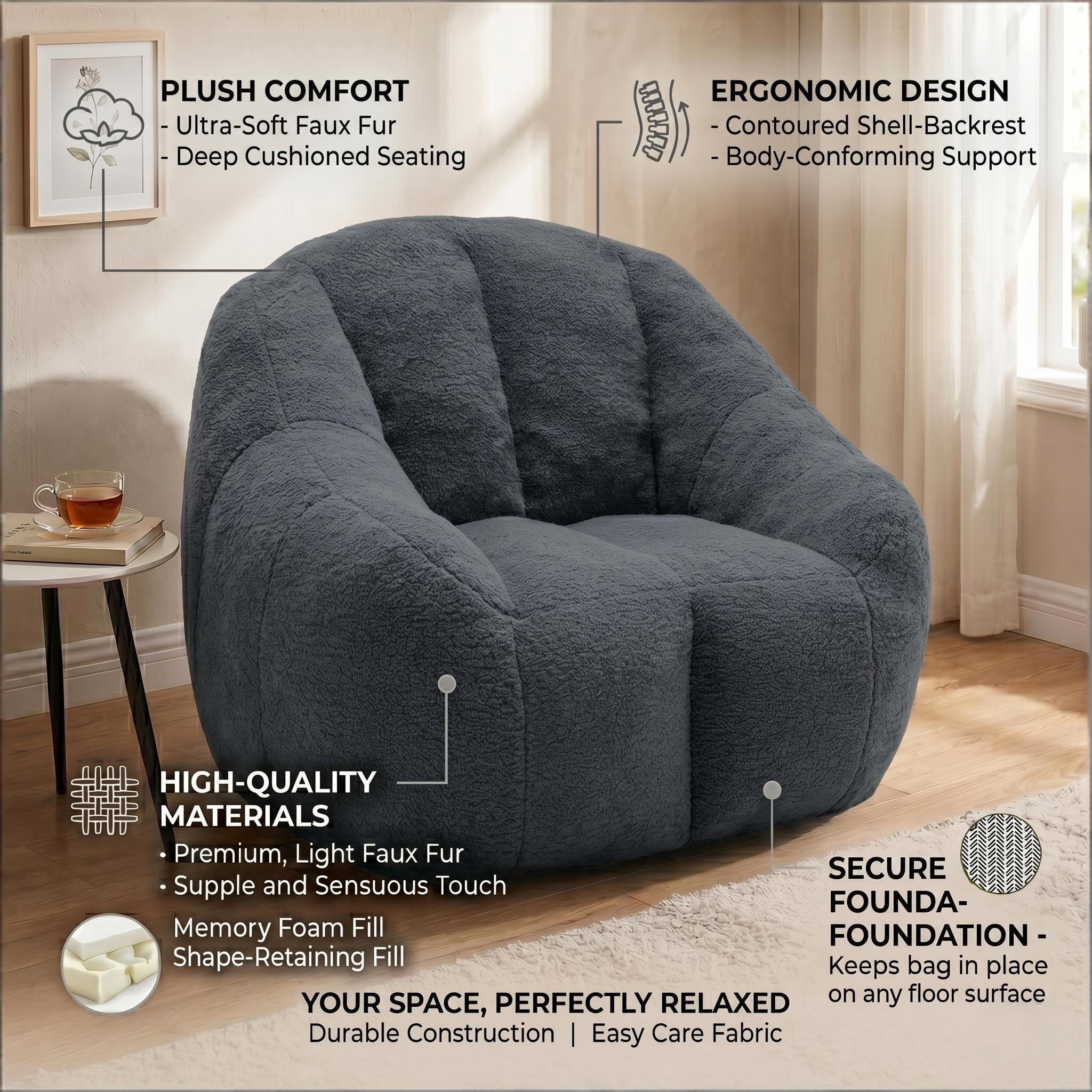 Howcool Bean Bag Chair with Filler, Memory Foam Tufted Fluffy Lazy Sofa for Living Room Dorm Apartment