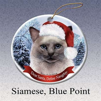 Best Cat Christmas Gifts Holiday Gifts Siamese, Blue Point Santa Hat Cat Porcelain Christmas Ornament ()