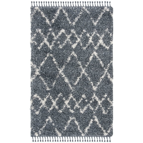 SAFAVIEH Pro Lux Marcus Geometric Shag Area Rug, Blue/Creme, 4' x 6'