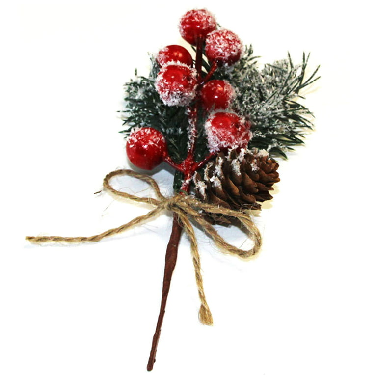 Red Berry Stems Pine Branches Evergreen Christmas Berries Decor 8 PCS  Artificial Pine Cones Branch Craft Wreath Pick 