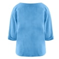 thumbnail image 3 of ManxiVoo Chemise Décontractée pour Femme à Boutons, Col Rond, Coton et Lin, Manches Longues, Haut Élégant Minimaliste pour le Bureau, Taille P, Bleu, 3 of 5