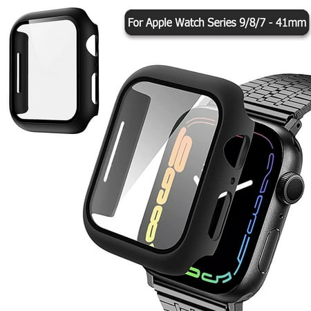 For Apple Watch Series 9 Case 45mm & Series 7 8 41mm, IC ICLOVER Full Cover for Apple Watch Series 7/8/9 Matte Case Slim Hard PC Protective Bumper Cover & Shockproof Screen Protector for iWatch Black