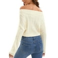 thumbnail image 3 of ATHLECHIC Women Cropped Sweaters Off Shoulder Batwing Sleeve Knit Pullover Sweater Tops M Apricot, 3 of 5