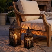 Temple Moroccan Style Lantern Decorative Candle Holder for Home Decor, Black, Set of 2