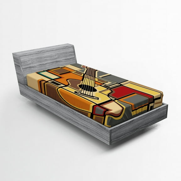 Ambesonne Music Fitted Sheet, Geometric Guitar Funky, Twin XL Size, Multicolor