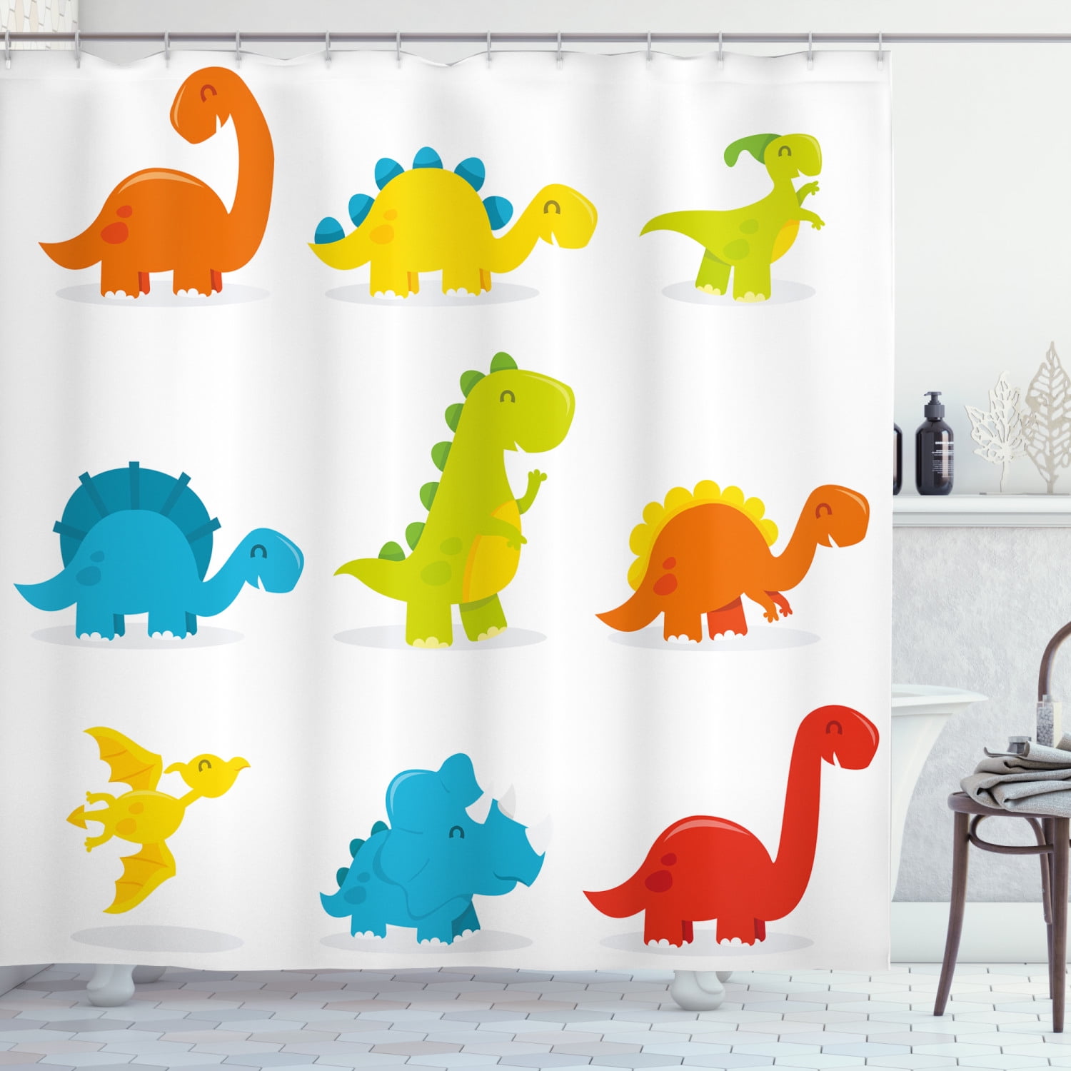 Dinosaur Extinction Scene Shower Curtain Liner Bathroom Polyester Fabric Hooks 