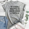 thumbnail image 2 of I'm A Riddle Wrapped In Bacon T-shirt, Unisex Women's Men's Shirt, Bacon Shirt, Taco Shirt, Heather Gray, Small, 2 of 6