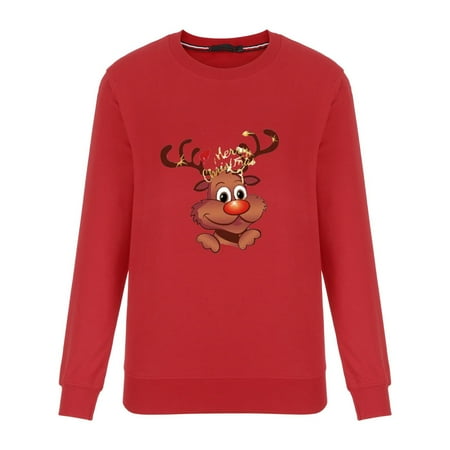 

TZNBGO Outdoor Clothing Christmas Women Mom Print Blouse Tops Hoodless Sweatshirts Family Clothes Pajamas