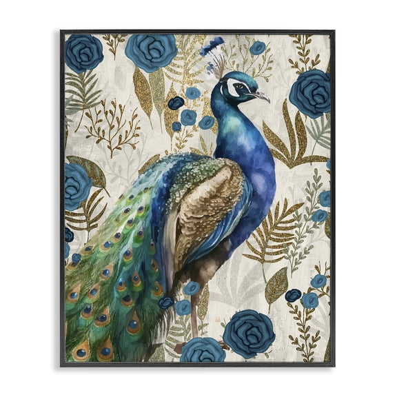 Stupell Industries Traditional Peacock Pride Botanicals Black Framed Giclee Art, 11 x 14, by Kim Allen