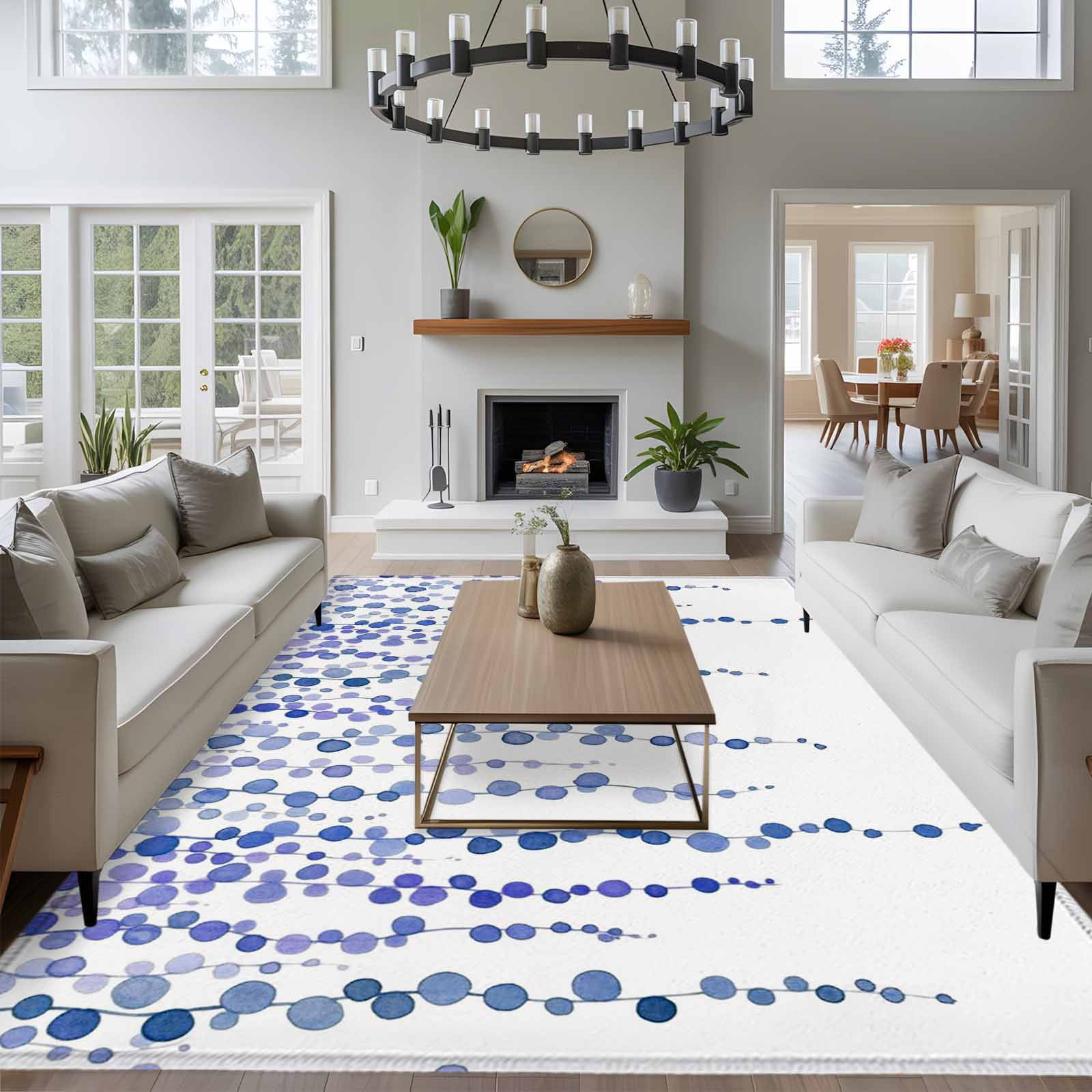 5'x7' Area Rugs for Living Room Bedroom, Navy Blue Polka Dots Washable Rug Carpet Runner Indoor Outdoor, Vintage Abstract Art Watercolor Non Slip Floor Mats Area Rug for Kitchen, Nursery