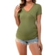 thumbnail image 2 of INSPIRAR CHIC Blusa de Maternidad para Mujeres con Pliegues, Cuello en V Cruzado, Estilo Faux Wrap, Manga Corta, T-Shirt Talla X-Large Verde Oliva y Azul, 2 of 6