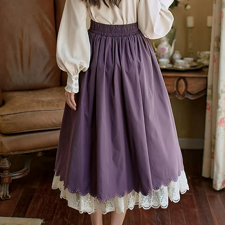 Vintage Long Skirt Women Summer High Waisted Lace Up Pleated Vintage Long Skirt Women Summer High Waisted Lace Up Pleated