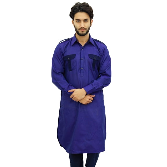 Atasi Men's Pathani Style Purple Men's Long Kurta Punjabi Ethnic Shirt-X-Large