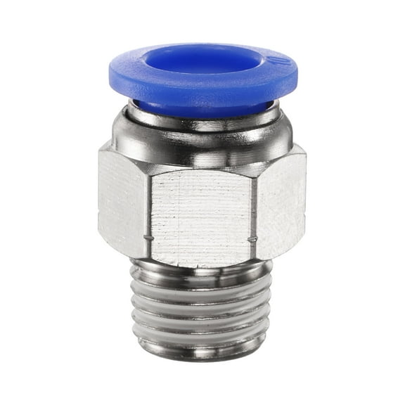 Uxcell Push to Connect Fitting 10mm Tube OD x 1/4" NPT Thread Male Straight Quick Connector Copper Air Line Hose Fittings for Industry Air System PC10-N02, Blue