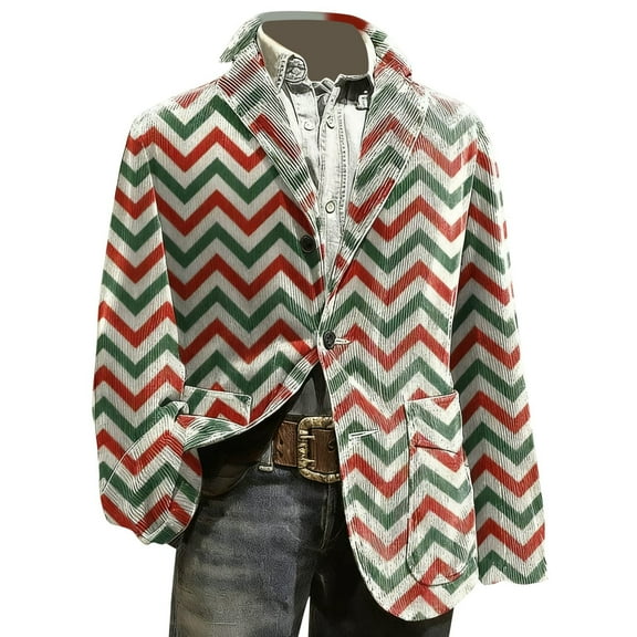 Adeawade Christmas Men Blazers Coat Long Sleeve V-Neck Christmas Tree Prints Jacket Corduroy Stylish Jacket For Casual And Formal Wear Tailored Fit Holiday Apparel Coat Clothes Light Green L