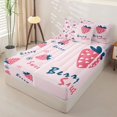 thumbnail image 2 of Erosebridal Cartoon Strawberry Zipper Twin Comforter Sets with Fitted Sheet and 2 Pillowcases,Hand Lettered Berry Print Zipper Bedding Set,Pink Navy White, 2 of 6