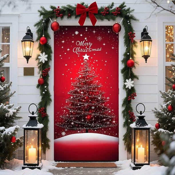 35.4 X 70.8 In Christmas Gingerbread House Door Cover Christmas Door Curtain Christmas Day Door And Wall Decoration Festival Party Decoration