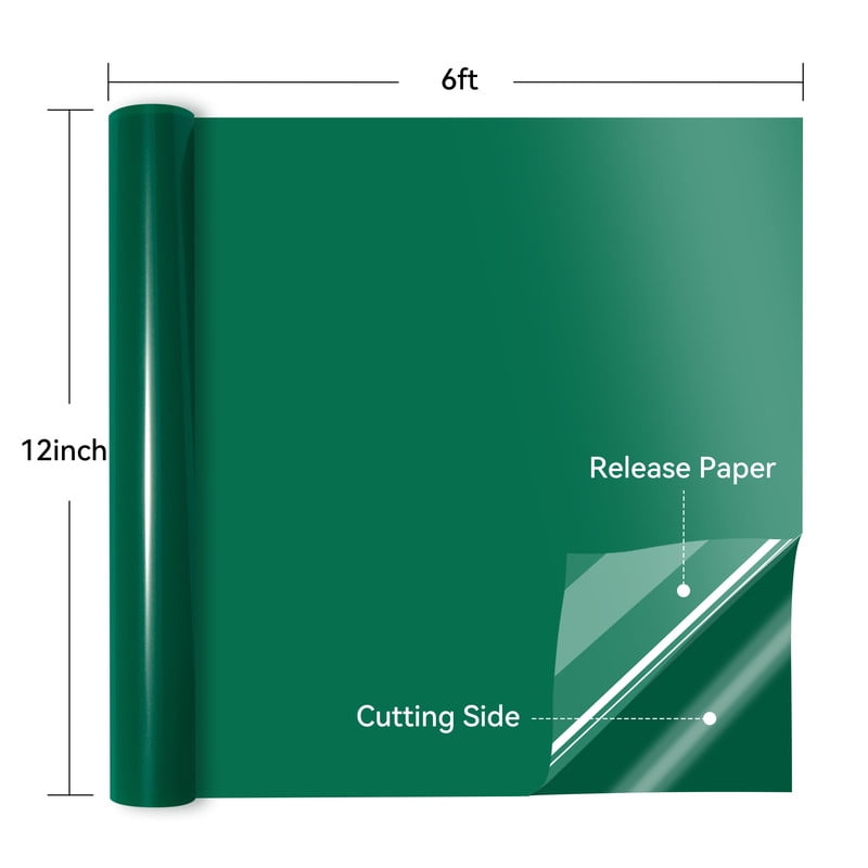 HTVRONT Permanent Vinyl Glossy-12" x 6FT Adhesive Vinyl Roll for Cutting Machine, Signs, Scrapbooking, Craft, Die Cutters-Forest Green