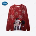 thumbnail image 2 of Sudadera de manga larga con cuello redondo ajustada con estampado navideño de Mickey Mouse y Minnie de Disney Otoño 2024 nueva moda informal, 2 of 5