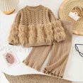 thumbnail image 2 of TOWED22 Toddler Girl Fall Winter Outfits Clothing Long Sleeve Crewneck Top and Joggers Pants Cute Print Clothing Set 2 Piece(Coffee,5-6 Y), 2 of 9