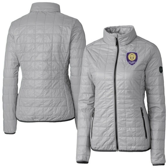 Women's-Cutter & Buck  Gray Orlando City SC Rainier PrimaLoft Eco Insulated Full-Zip Printed Puffer Jacket