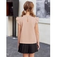 thumbnail image 5 of Arshiner Girls Ruffle Short Sleeve Shirts Cute Summer Frill Neck Pleated Textured Blouse Tops, 5 of 7
