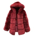 thumbnail image 4 of Women Faux Mink Winter Hooded New Faux Jacket Warm Thick Outerwear with Fox Fur Trim, in Burgundy, Size XL, 4 of 4