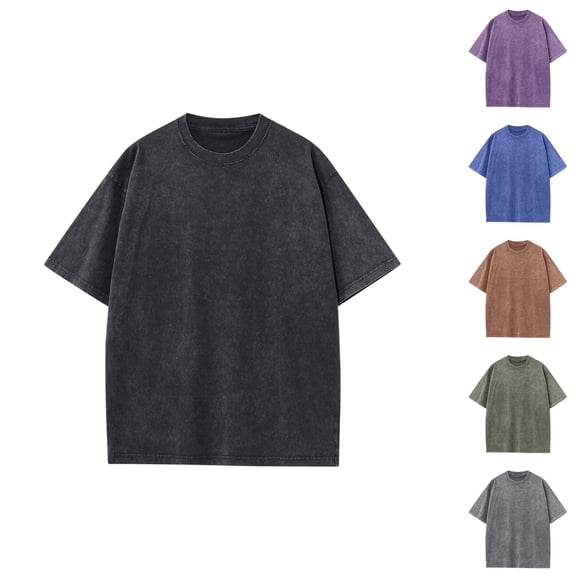 qolati Mens Cotton Shirts Oversized Unisex Short Sleeves Summer Tops Casual Loose Wash Solid Basic Tee Workout Wear