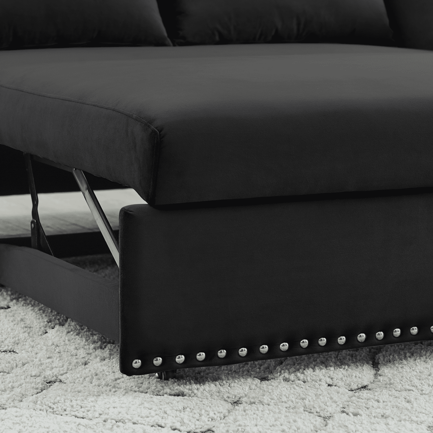 DEALTOPS Home Velvet USB Sleeper Sofa Couch Bed, Black