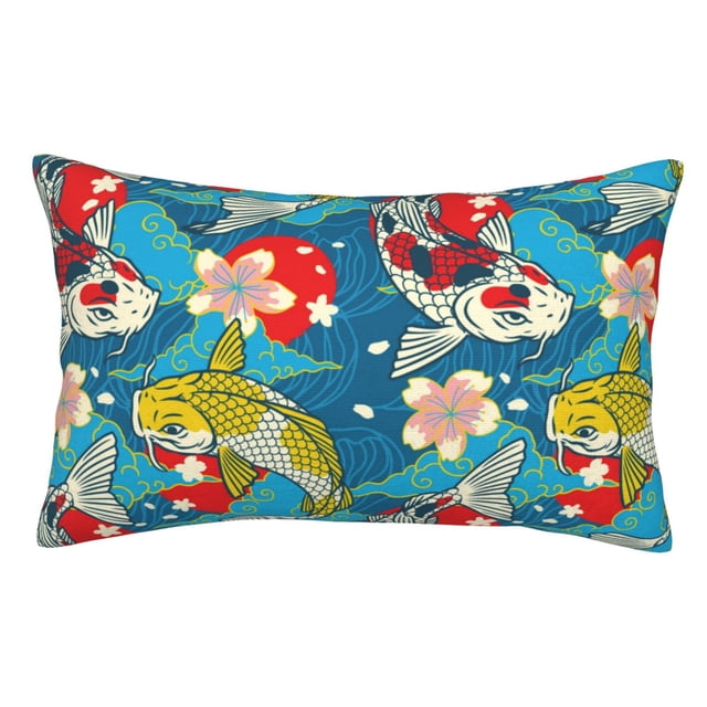Fotbe Japanese Koi Funda de Almohada Decorativa Estilo Occidental, Lujo en Algodón, Fundas para Almohadas King, Cojín Estampado para Decoración del Hogar-20"x30"